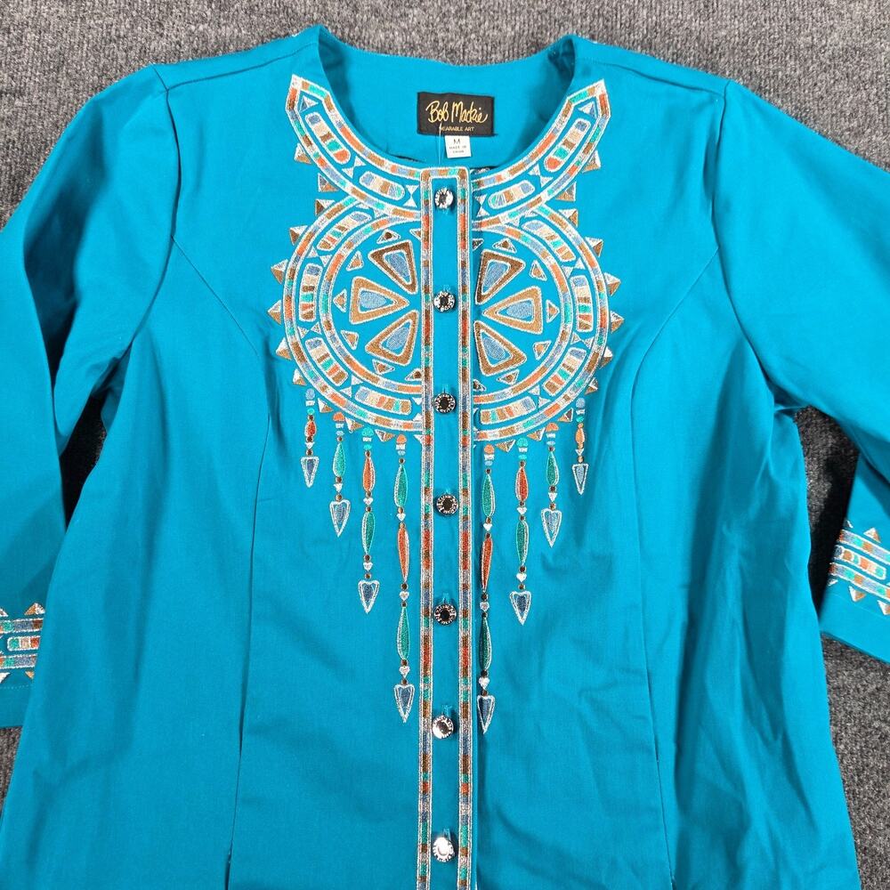 Bob Mackie Wearable Art Teal Southwest Dream Catcher Embroidered Jacket M NEW